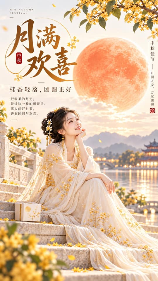 نمونهٔ 东方禅意极简中秋古风女子海报