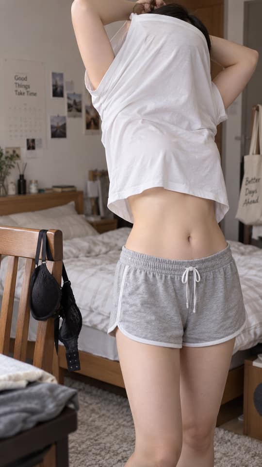 نمونهٔ 椅背黑色胸罩与更衣女子：私密写实人像提示词