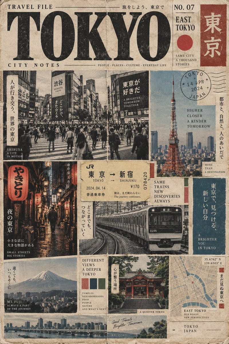 复古独立旅行报纸拼贴海报｜城市主题提示词