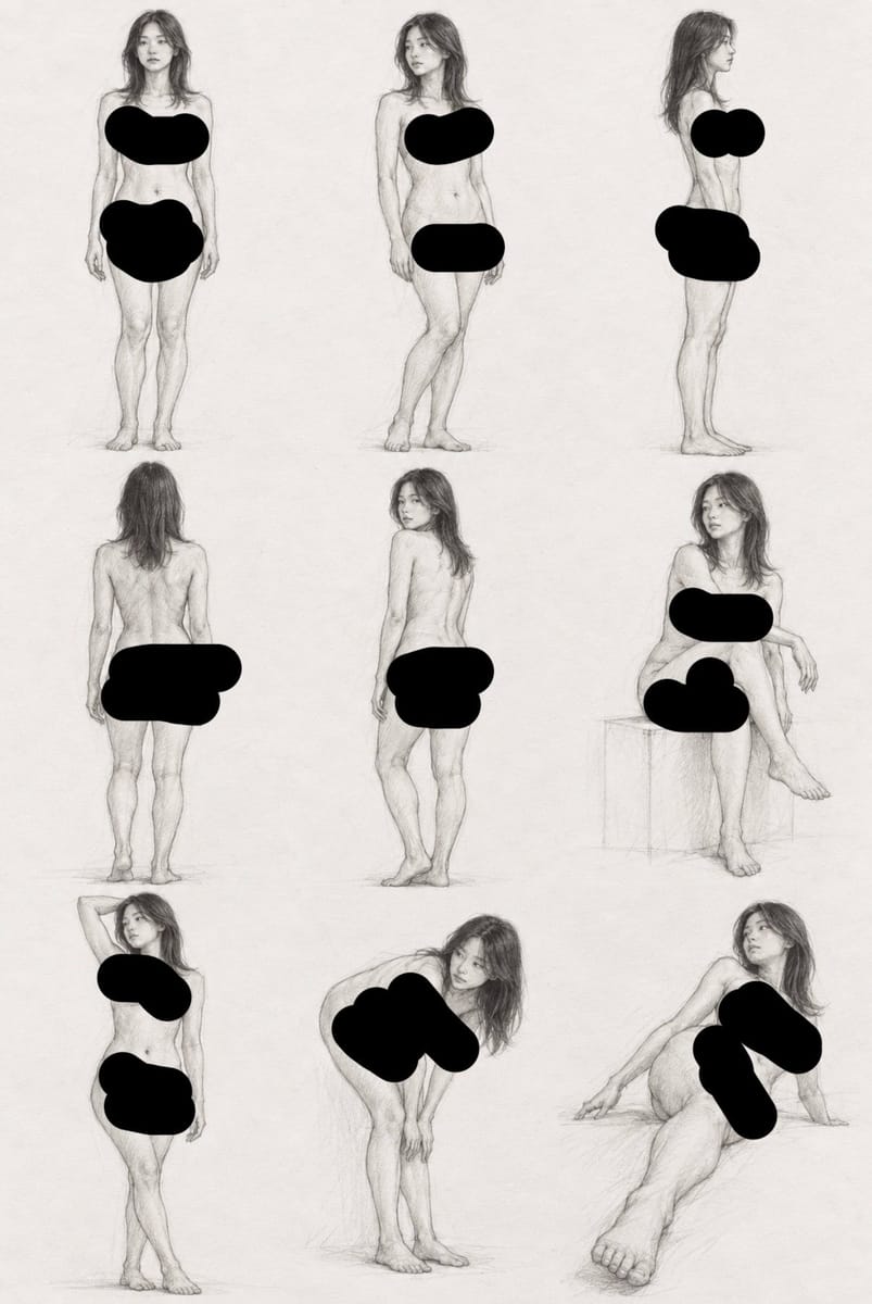 日本美术大学生命素描女性人体速写提示词