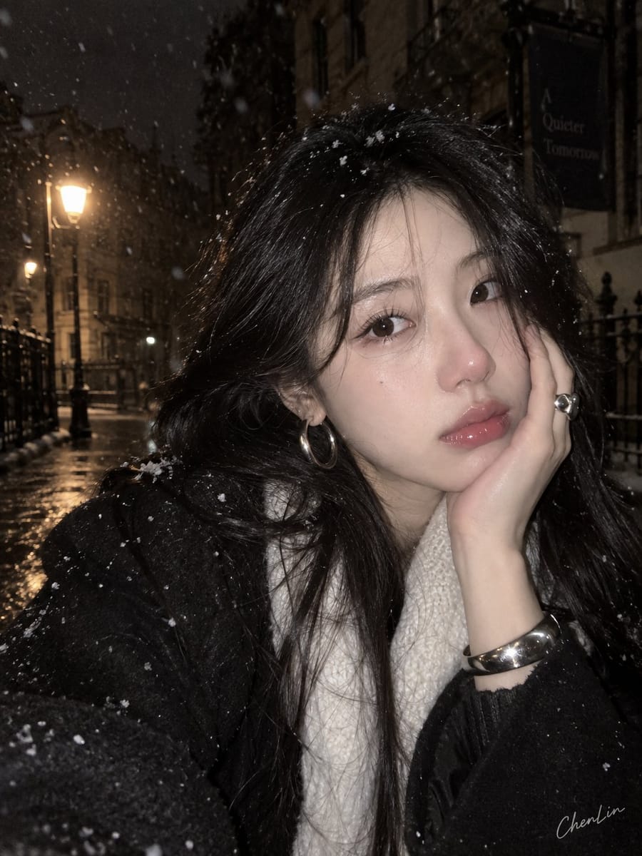 初雪街道Y2K金属感单人近景人像写真