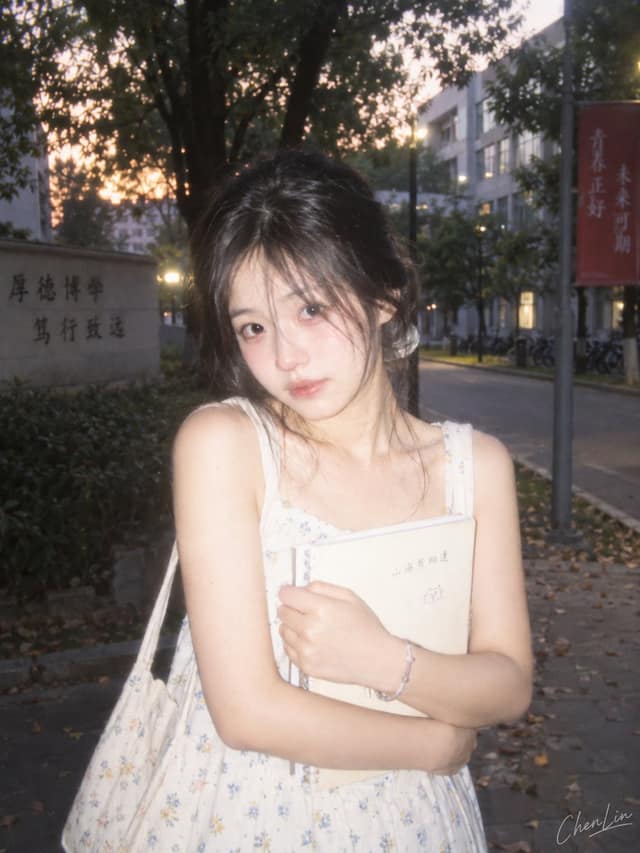 نمونهٔ 夏末校园碎花裙少女青春纪实人像提示词