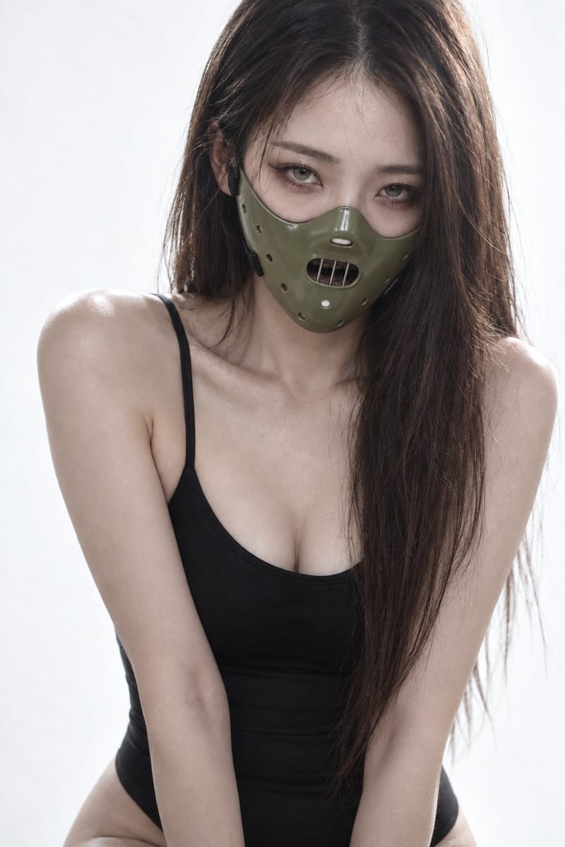 冷调金属面具极简时尚人像提示词｜高质感棚拍