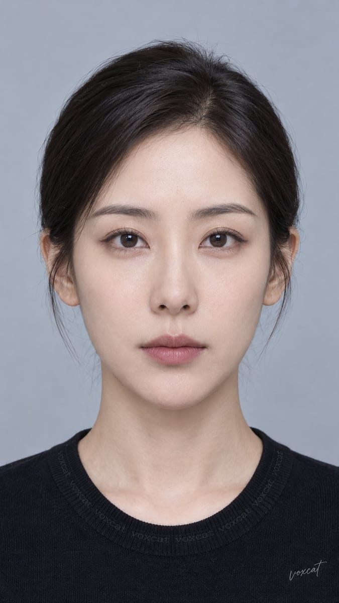 东方女性清雅端庄证件照 · 影棚级人像提示词