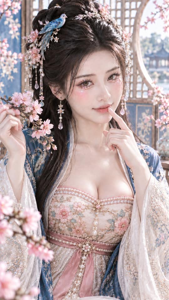 نمونهٔ 古风撞色女主春日桃花美妆特写