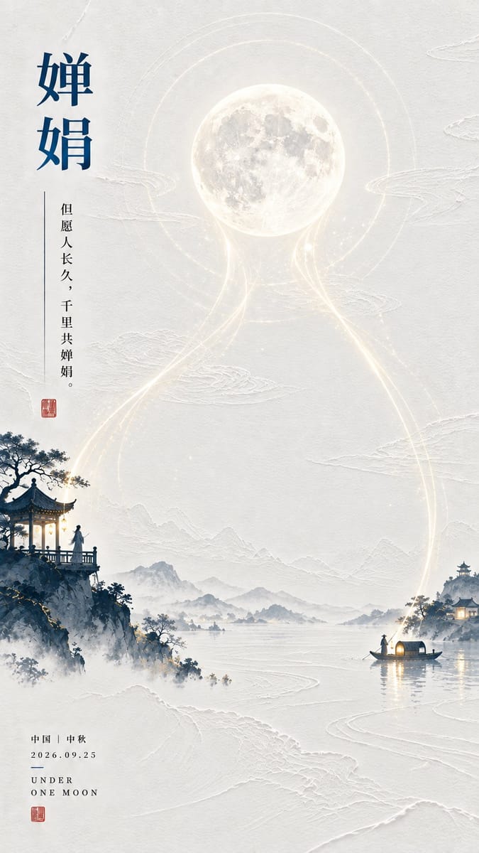 东方诗意月影流光留白海报设计