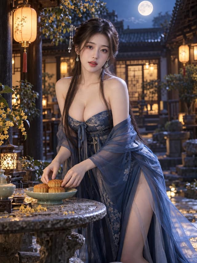 نمونهٔ 中秋徽派老宅古装美女写真提示词
