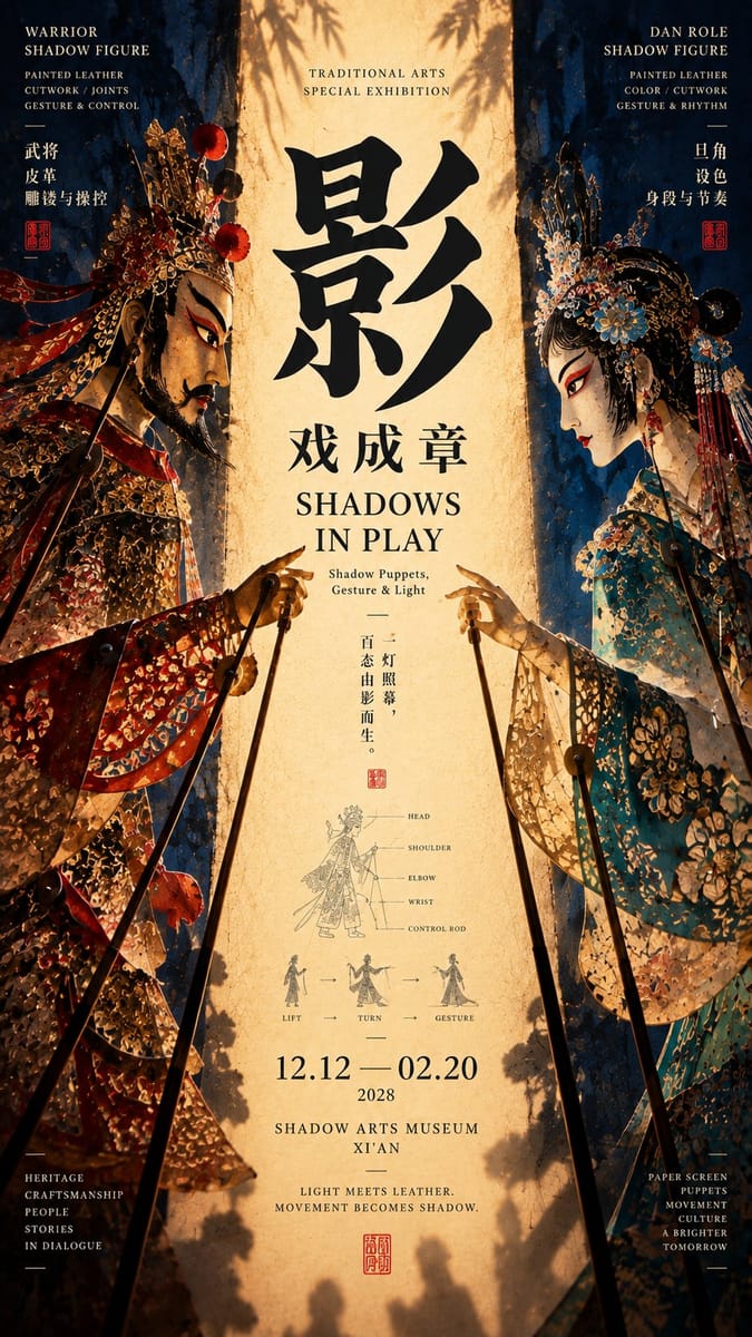 中轴夹景文化海报设计提示词｜博物馆级编辑视觉