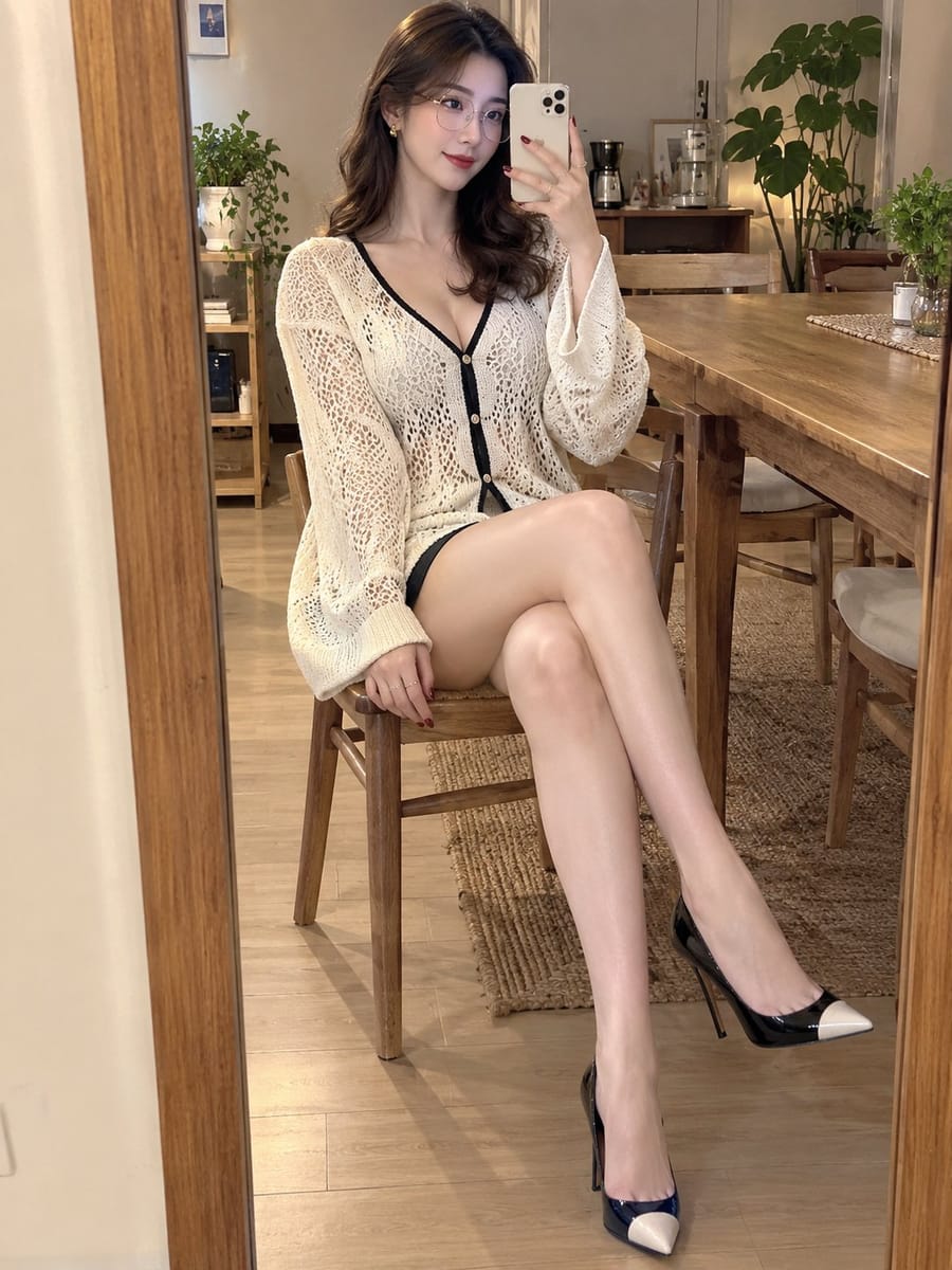 简约时尚东亚女性家居镜面自拍写真