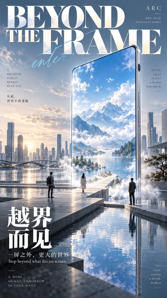 高端商业建筑化品牌海报：产品放大成建筑级 KV