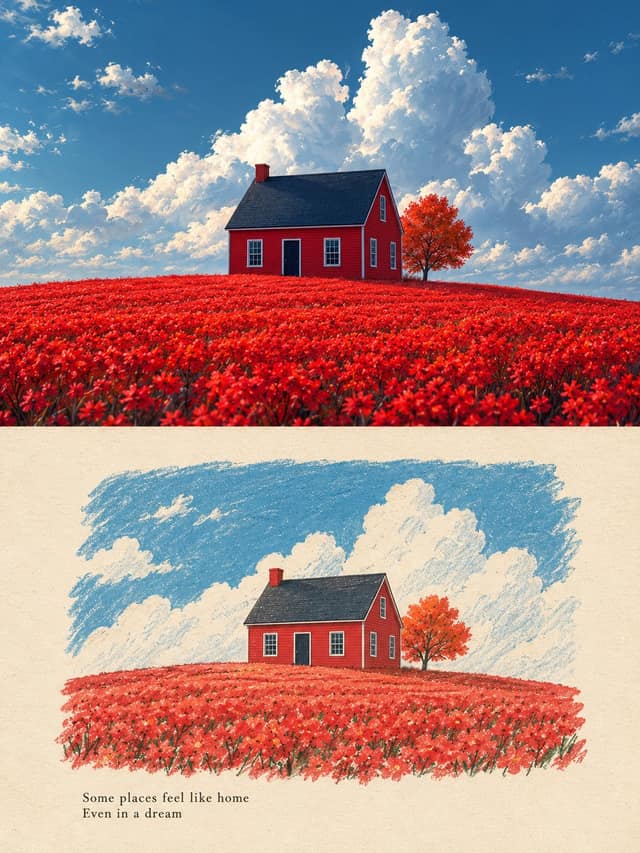 نمونهٔ 照片秒变极简插画记忆卡：真实照片+手工插画组合