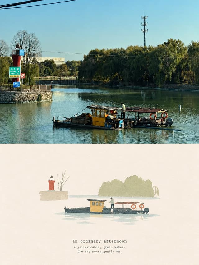 照片秒变极简复古旅行日志：上半原图+下半水彩插画拼贴