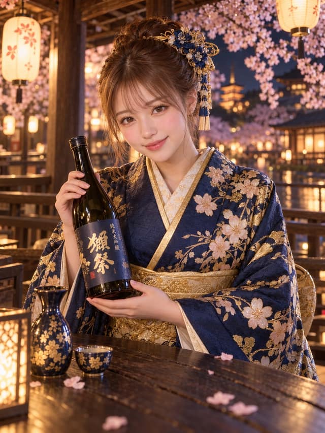 京都夜樱祭：清酒和服少女电影感人像