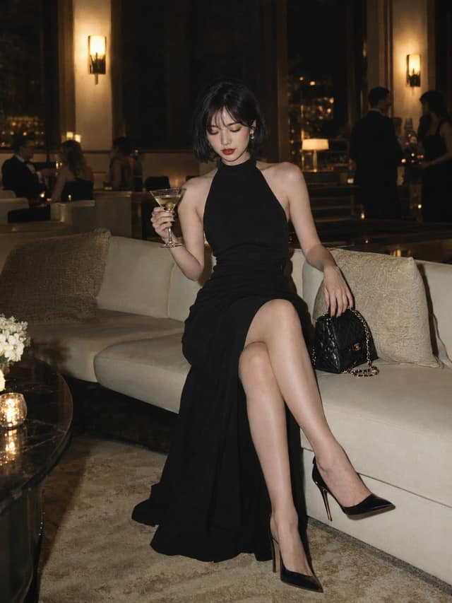 奢华酒廊晚礼服人像｜东亚女性时尚摄影