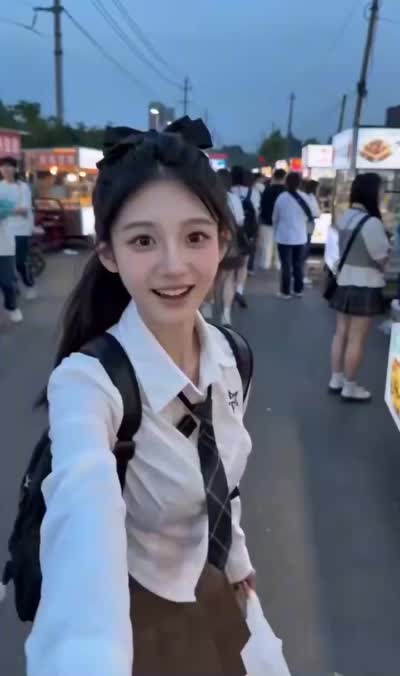 夜市男友视角：清纯校服女友日常Vlog