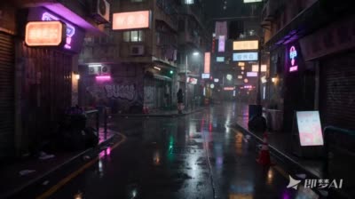نمونهٔ 霓虹街头邂逅：雨夜浪漫故事场景创作