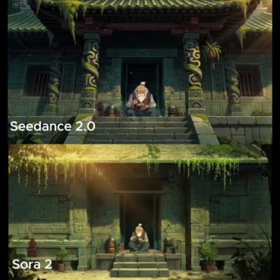 电影感寺庙入口：青苔石阶与风中摇曳的植物