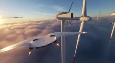 نمونهٔ 震撼高空环绕：风力涡轮机穿云破雾电影级镜头