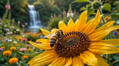 نمونهٔ 电影级蜜蜂采蜜：向日葵花园的宁静时刻