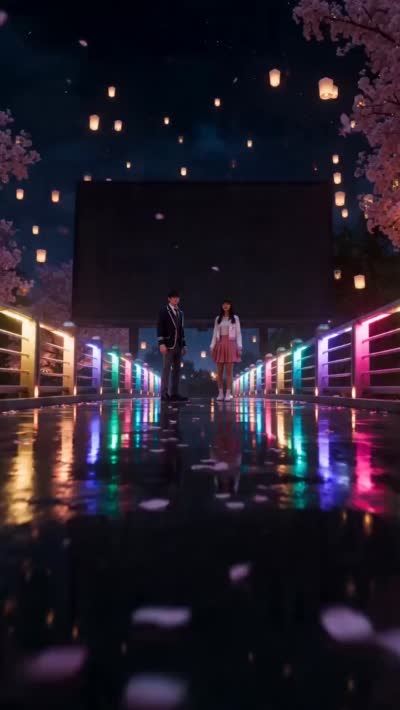 赛博朋克浪漫校庆夜：全息樱花与霓虹恋曲